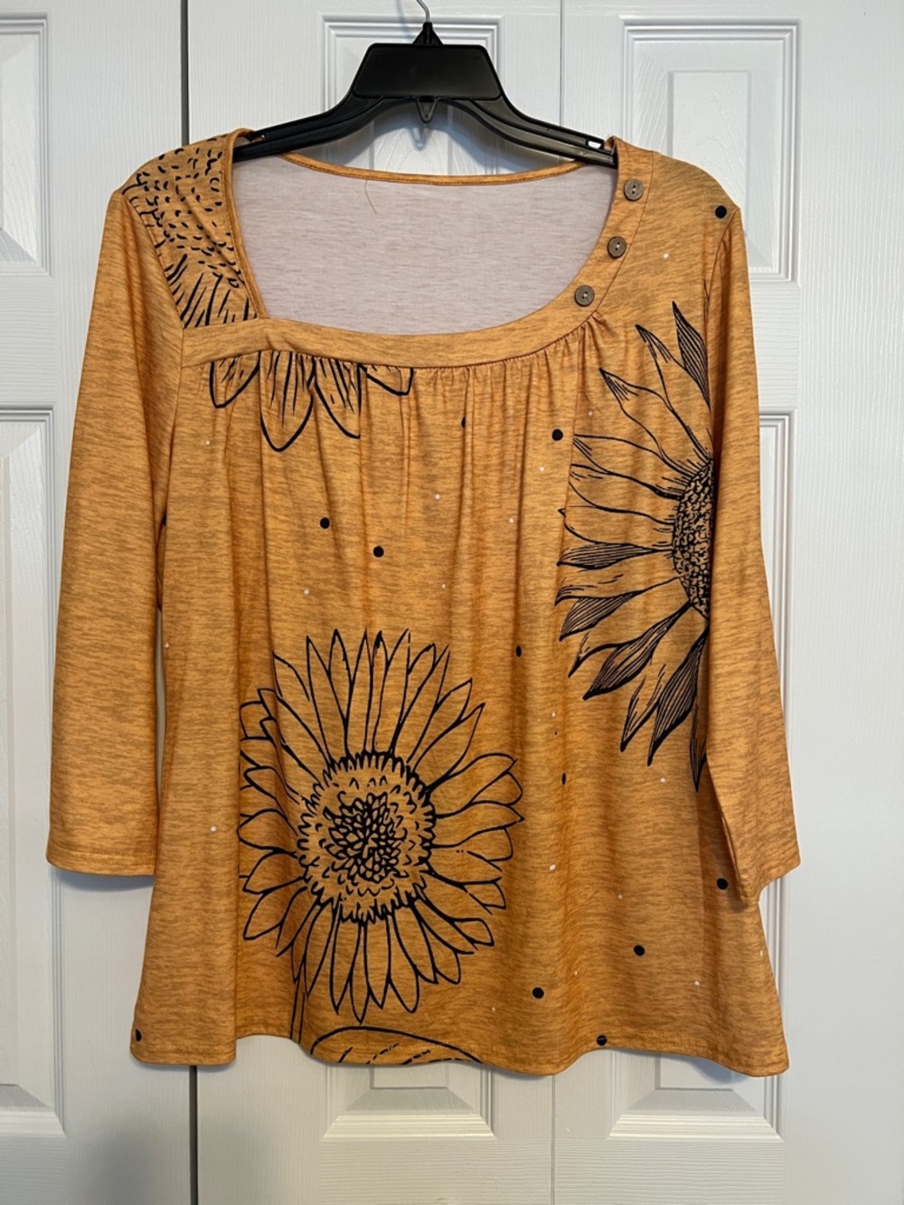 Sunflower Print Mustard Yellow Women's Scoop Neck Top
